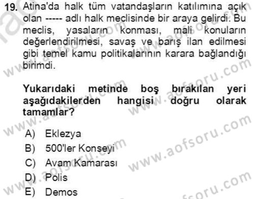 İnsan Hakları ve Demokratikleşme Süreci Dersi 2021 - 2022 Yılı Yaz Okulu Sınav Soruları 19. Soru