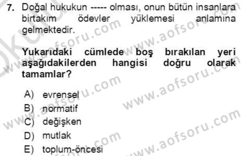 İnsan Hakları ve Demokratikleşme Süreci Dersi 2021 - 2022 Yılı Yaz Okulu Sınav Soruları 7. Soru