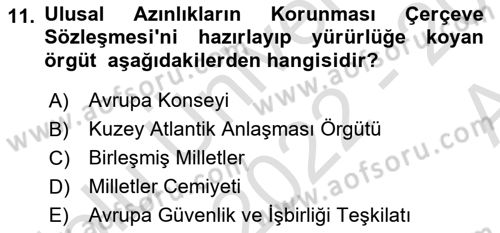 İnsan Hakları ve Demokratikleşme Süreci Dersi 2022 - 2023 Yılı (Vize) Ara Sınav Soruları 11. Soru
