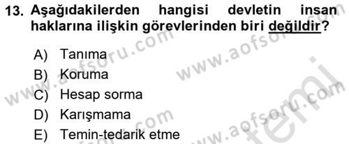 İnsan Hakları ve Demokratikleşme Süreci Dersi Ara Sınavı Deneme Sınav Soruları 13. Soru