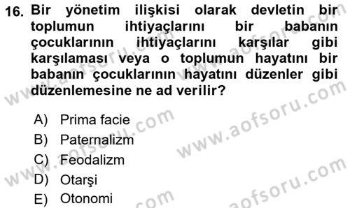 İnsan Hakları ve Demokratikleşme Süreci Dersi 2022 - 2023 Yılı (Vize) Ara Sınav Soruları 16. Soru