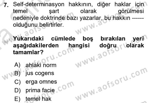 İnsan Hakları ve Demokratikleşme Süreci Dersi Ara Sınavı Deneme Sınav Soruları 7. Soru