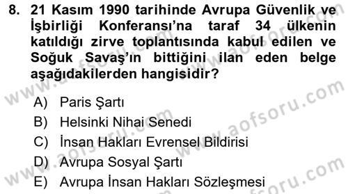 İnsan Hakları ve Demokratikleşme Süreci Dersi Ara Sınavı Deneme Sınav Soruları 8. Soru