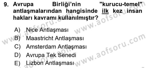 İnsan Hakları ve Demokratikleşme Süreci Dersi Ara Sınavı Deneme Sınav Soruları 9. Soru