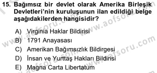 İnsan Hakları ve Demokratikleşme Süreci Dersi 2022 - 2023 Yılı (Final) Dönem Sonu Sınav Soruları 15. Soru