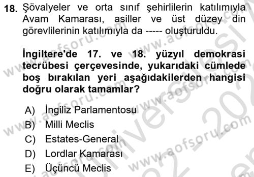 İnsan Hakları ve Demokratikleşme Süreci Dersi 2022 - 2023 Yılı (Final) Dönem Sonu Sınav Soruları 18. Soru