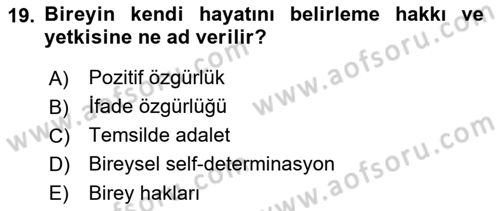 İnsan Hakları ve Demokratikleşme Süreci Dersi 2022 - 2023 Yılı (Final) Dönem Sonu Sınav Soruları 19. Soru