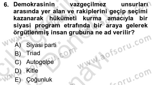 İnsan Hakları ve Demokratikleşme Süreci Dersi 2022 - 2023 Yılı (Final) Dönem Sonu Sınav Soruları 6. Soru