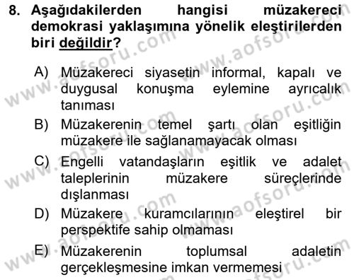İnsan Hakları ve Demokratikleşme Süreci Dersi 2022 - 2023 Yılı (Final) Dönem Sonu Sınav Soruları 8. Soru