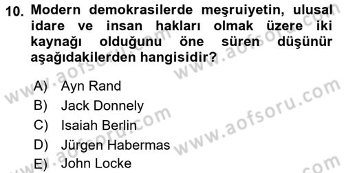 İnsan Hakları ve Demokratikleşme Süreci Dersi 2022 - 2023 Yılı Yaz Okulu Sınav Soruları 10. Soru