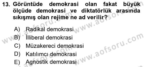 İnsan Hakları ve Demokratikleşme Süreci Dersi 2022 - 2023 Yılı Yaz Okulu Sınav Soruları 13. Soru