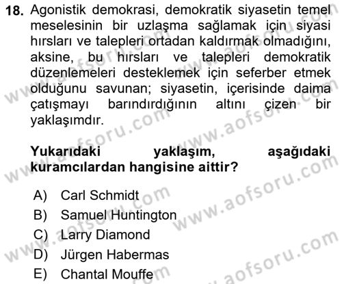 İnsan Hakları ve Demokratikleşme Süreci Dersi 2022 - 2023 Yılı Yaz Okulu Sınav Soruları 18. Soru