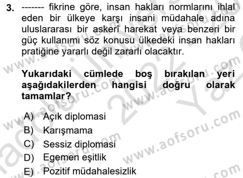 İnsan Hakları ve Demokratikleşme Süreci Dersi 2022 - 2023 Yılı Yaz Okulu Sınav Soruları 3. Soru