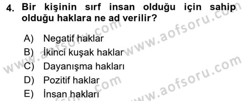 İnsan Hakları ve Demokratikleşme Süreci Dersi 2022 - 2023 Yılı Yaz Okulu Sınav Soruları 4. Soru