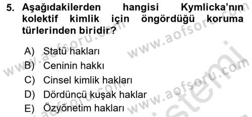 İnsan Hakları ve Demokratikleşme Süreci Dersi 2022 - 2023 Yılı Yaz Okulu Sınav Soruları 5. Soru