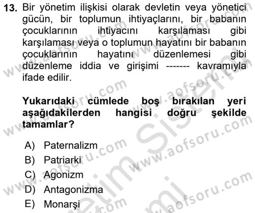 İnsan Hakları ve Demokratikleşme Süreci Dersi 2023 - 2024 Yılı (Vize) Ara Sınav Soruları 13. Soru