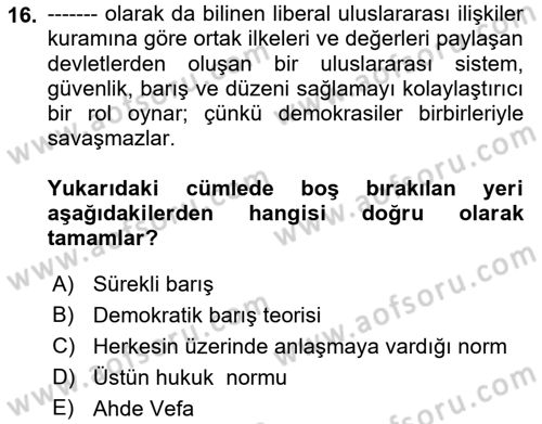 İnsan Hakları ve Demokratikleşme Süreci Dersi 2023 - 2024 Yılı (Vize) Ara Sınav Soruları 16. Soru