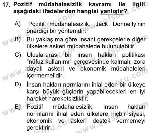 İnsan Hakları ve Demokratikleşme Süreci Dersi 2023 - 2024 Yılı (Vize) Ara Sınav Soruları 17. Soru