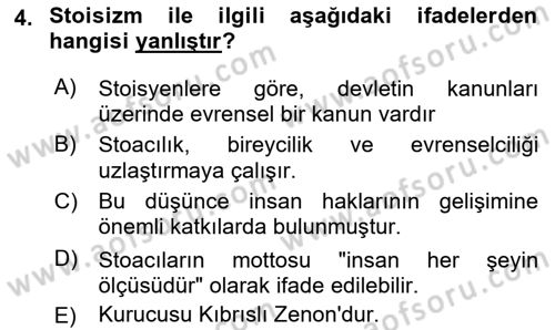 İnsan Hakları ve Demokratikleşme Süreci Dersi 2023 - 2024 Yılı (Vize) Ara Sınav Soruları 4. Soru