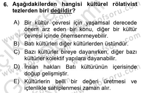 İnsan Hakları ve Demokratikleşme Süreci Dersi 2023 - 2024 Yılı (Vize) Ara Sınav Soruları 6. Soru