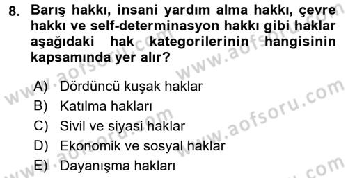 İnsan Hakları ve Demokratikleşme Süreci Dersi 2023 - 2024 Yılı (Vize) Ara Sınav Soruları 8. Soru