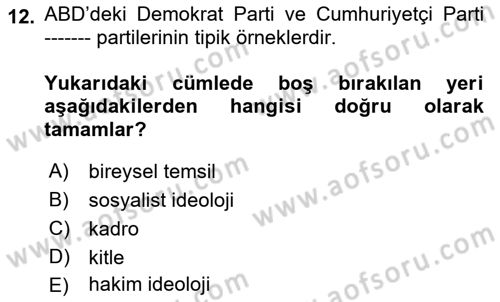 İnsan Hakları ve Demokratikleşme Süreci Dersi 2023 - 2024 Yılı (Final) Dönem Sonu Sınav Soruları 12. Soru