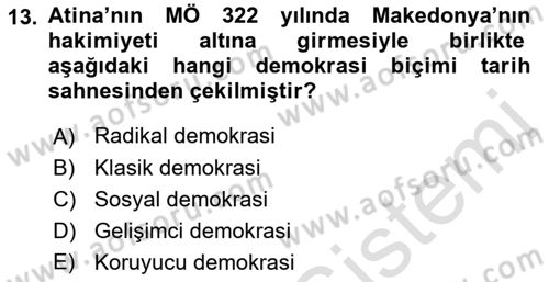 İnsan Hakları ve Demokratikleşme Süreci Dersi 2023 - 2024 Yılı (Final) Dönem Sonu Sınav Soruları 13. Soru