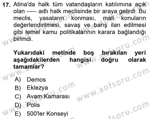 İnsan Hakları ve Demokratikleşme Süreci Dersi 2023 - 2024 Yılı (Final) Dönem Sonu Sınav Soruları 17. Soru
