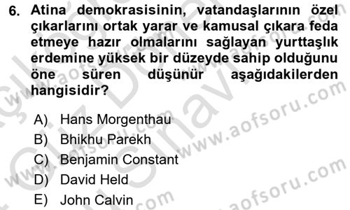İnsan Hakları ve Demokratikleşme Süreci Dersi 2023 - 2024 Yılı (Final) Dönem Sonu Sınav Soruları 6. Soru