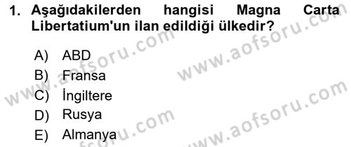 İnsan Hakları ve Demokratikleşme Süreci Dersi 2023 - 2024 Yılı Yaz Okulu Sınav Soruları 1. Soru