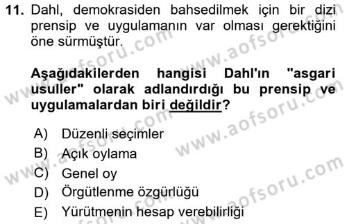 İnsan Hakları ve Demokratikleşme Süreci Dersi 2023 - 2024 Yılı Yaz Okulu Sınav Soruları 11. Soru