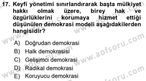 İnsan Hakları ve Demokratikleşme Süreci Dersi 2023 - 2024 Yılı Yaz Okulu Sınav Soruları 17. Soru