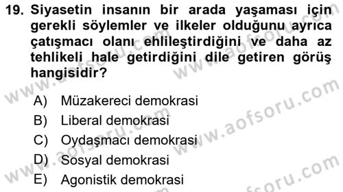 İnsan Hakları ve Demokratikleşme Süreci Dersi 2023 - 2024 Yılı Yaz Okulu Sınav Soruları 19. Soru