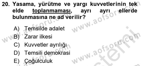 İnsan Hakları ve Demokratikleşme Süreci Dersi 2023 - 2024 Yılı Yaz Okulu Sınav Soruları 20. Soru