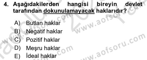 İnsan Hakları ve Demokratikleşme Süreci Dersi 2023 - 2024 Yılı Yaz Okulu Sınav Soruları 4. Soru