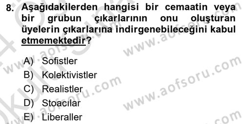 İnsan Hakları ve Demokratikleşme Süreci Dersi 2023 - 2024 Yılı Yaz Okulu Sınav Soruları 8. Soru