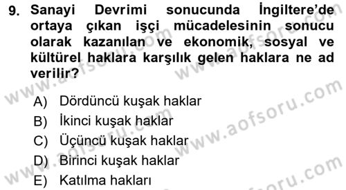 İnsan Hakları ve Demokratikleşme Süreci Dersi 2023 - 2024 Yılı Yaz Okulu Sınav Soruları 9. Soru