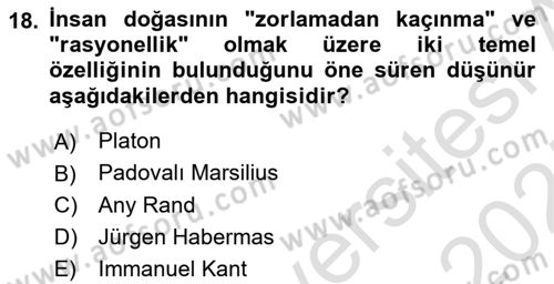 İnsan Hakları ve Demokratikleşme Süreci Dersi 2024 - 2025 Yılı (Vize) Ara Sınav Soruları 18. Soru