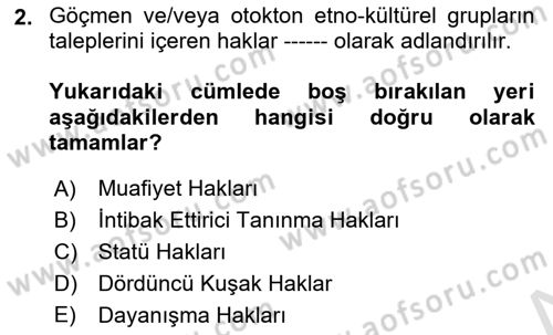 İnsan Hakları ve Demokratikleşme Süreci Dersi 2024 - 2025 Yılı (Vize) Ara Sınav Soruları 2. Soru
