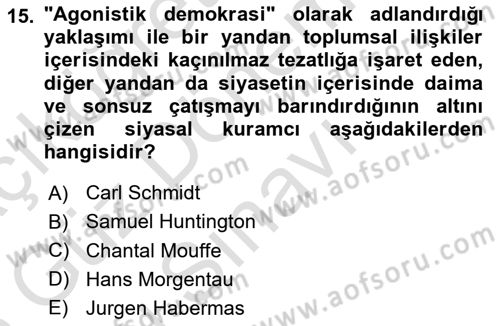 İnsan Hakları ve Demokratikleşme Süreci Dersi 2024 - 2025 Yılı (Final) Dönem Sonu Sınav Soruları 15. Soru