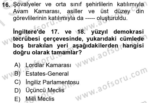 İnsan Hakları ve Demokratikleşme Süreci Dersi 2024 - 2025 Yılı (Final) Dönem Sonu Sınav Soruları 16. Soru