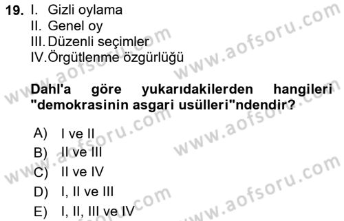 İnsan Hakları ve Demokratikleşme Süreci Dersi 2024 - 2025 Yılı (Final) Dönem Sonu Sınav Soruları 19. Soru