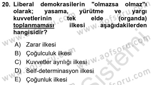 İnsan Hakları ve Demokratikleşme Süreci Dersi 2024 - 2025 Yılı (Final) Dönem Sonu Sınav Soruları 20. Soru