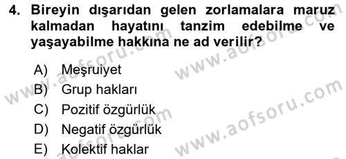 İnsan Hakları ve Demokratikleşme Süreci Dersi 2024 - 2025 Yılı (Final) Dönem Sonu Sınav Soruları 4. Soru
