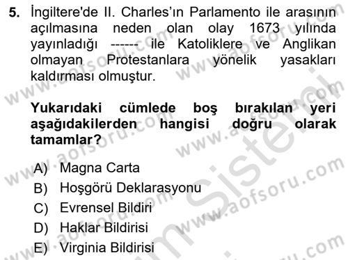 İnsan Hakları ve Demokratikleşme Süreci Dersi 2024 - 2025 Yılı (Final) Dönem Sonu Sınav Soruları 5. Soru