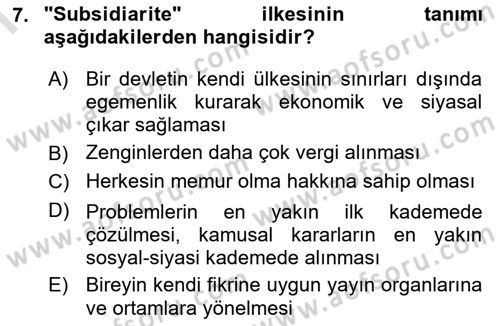 İnsan Hakları ve Demokratikleşme Süreci Dersi 2024 - 2025 Yılı (Final) Dönem Sonu Sınav Soruları 7. Soru