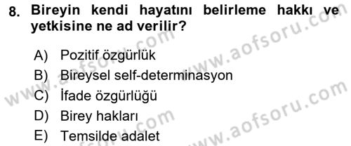 İnsan Hakları ve Demokratikleşme Süreci Dersi 2024 - 2025 Yılı (Final) Dönem Sonu Sınav Soruları 8. Soru