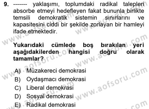 İnsan Hakları ve Demokratikleşme Süreci Dersi 2024 - 2025 Yılı (Final) Dönem Sonu Sınav Soruları 9. Soru