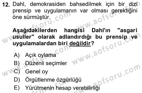 İnsan Hakları ve Demokratikleşme Süreci Dersi 2024 - 2025 Yılı Yaz Okulu Sınav Soruları 12. Soru
