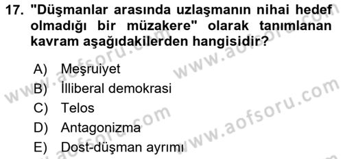 İnsan Hakları ve Demokratikleşme Süreci Dersi 2024 - 2025 Yılı Yaz Okulu Sınav Soruları 17. Soru
